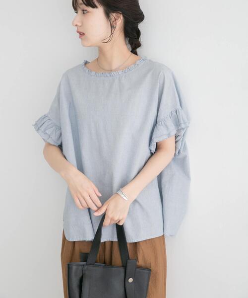 ブラウス シャツ ダブルフリルブラウス レディースの画像