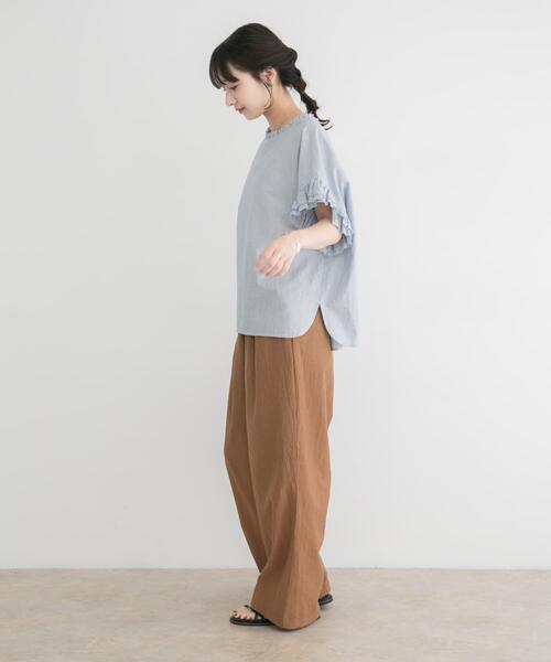ブラウス シャツ ダブルフリルブラウス レディースの画像