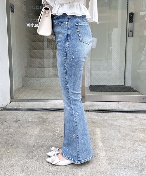 INGNI（イング） ジーンズ デニム デニムパンツ ビジュー付フレア