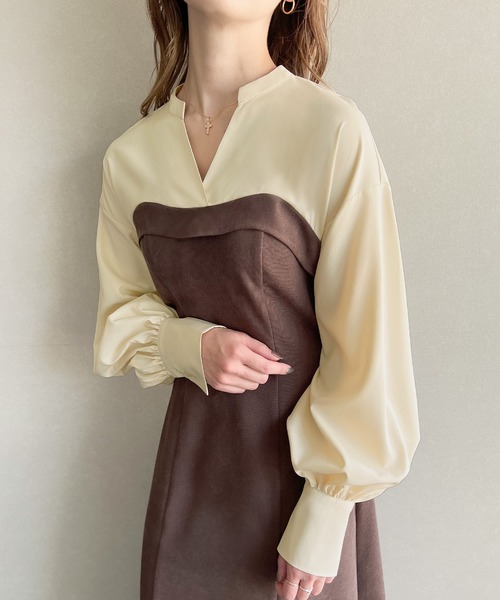 「junoah」 長袖ワンピース X-LARGE ブラック×グレー レディース_画像6