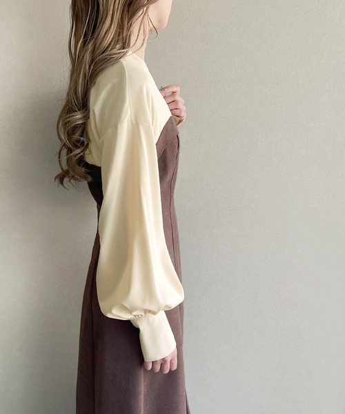 「junoah」 長袖ワンピース X-LARGE ブラック×グレー レディース_画像7