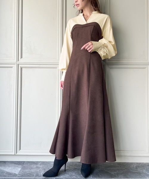 「junoah」 長袖ワンピース X-LARGE ブラック×グレー レディース_画像9