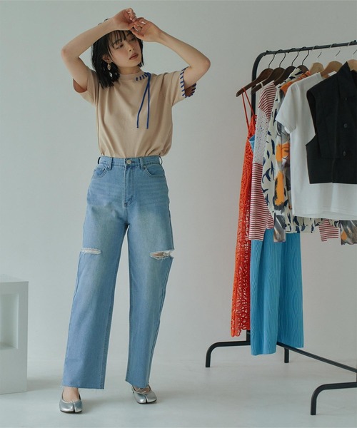「miette」 半袖ニット FREE ネイビー レディース_画像6