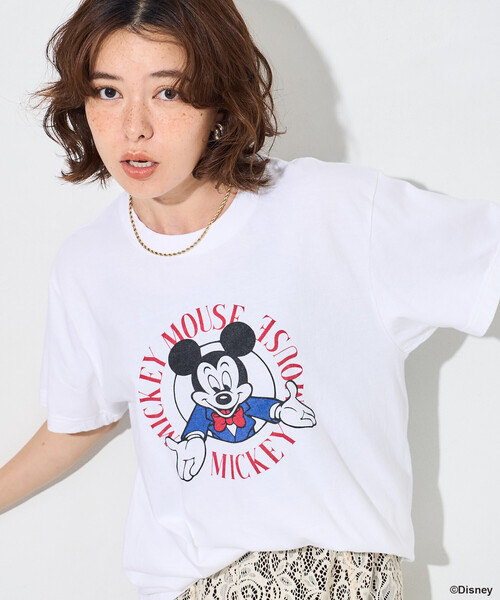 GOOD ROCK SPEED / グッドロックスピード | × Disney / ディズニー ミッキープリント ヴィンテージ加工 カットソー | F | チャコール | レディース GOOD ROCK SPEED（グッドロックスピード） tシャツ レディース