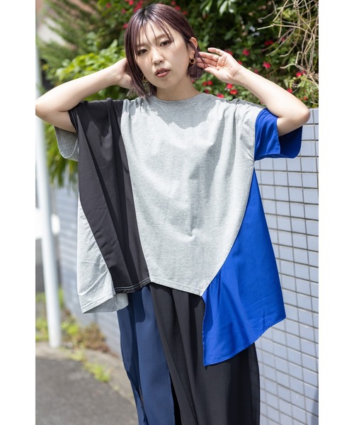 OSMOSIS（オズモーシス） tシャツ 半袖 切替アシンメトリーTシャツ