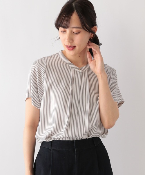 「GLOBAL WORK」 半袖ブラウス MEDIUM ライトグレー レディース_画像8