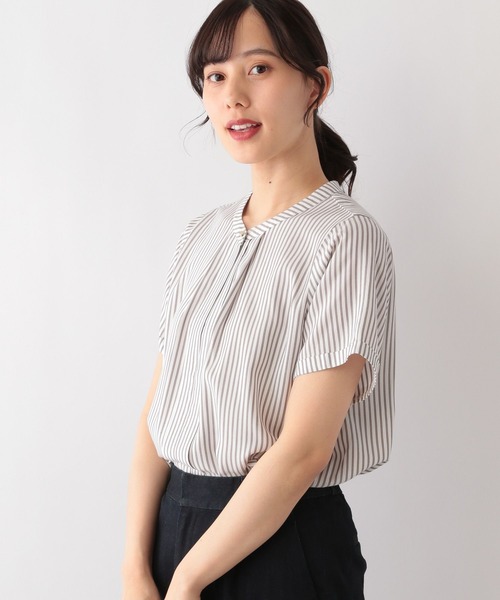 「GLOBAL WORK」 半袖ブラウス MEDIUM ライトグレー レディース_画像9
