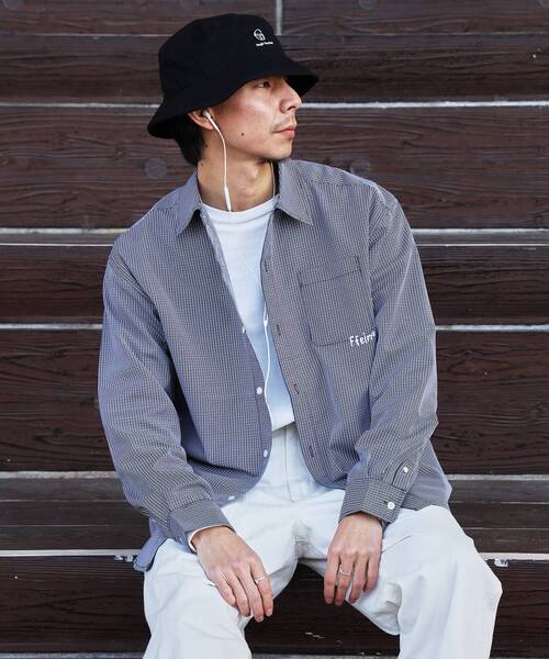 「FFEIN」 長袖シャツ LARGE ネイビー メンズ_画像8