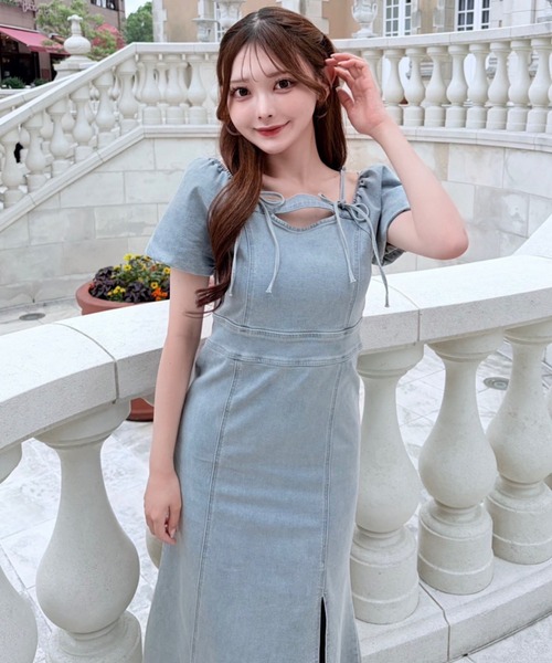 NOMAE（ノーマエ） ワンピース 半袖 オフショルデニムロングワンピース
