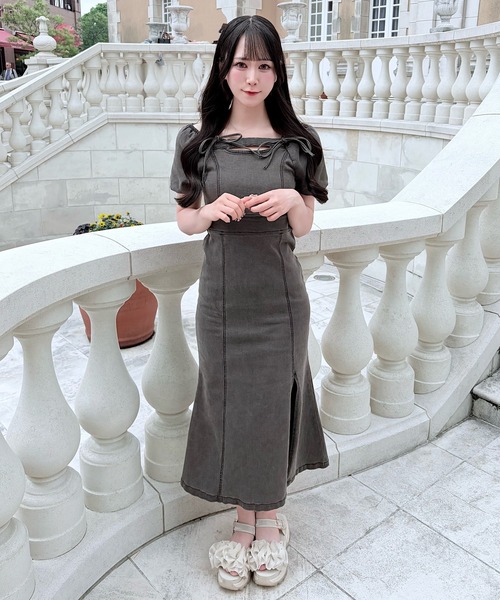 NOMAE（ノーマエ） ワンピース 半袖 オフショルデニムロングワンピース
