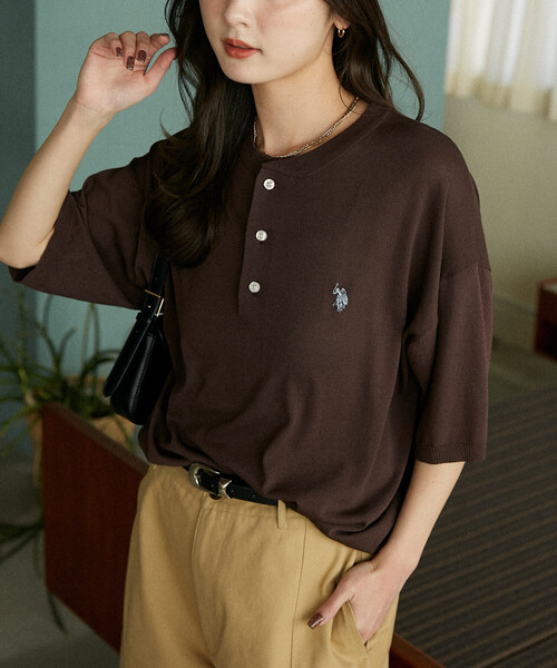 「U.S. POLO ASSN.」 半袖ニット SMALL チャコールグレー メンズ_画像2
