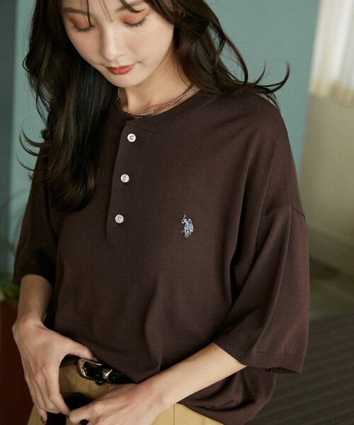 「U.S. POLO ASSN.」 半袖ニット SMALL チャコールグレー メンズ_画像3
