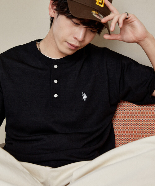 「U.S. POLO ASSN.」 半袖ニット SMALL チャコールグレー メンズ_画像9