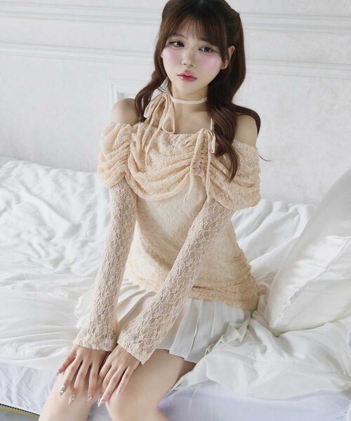 Belle Charme ワンピース 「Belle Charme」Lace Layered Pleated