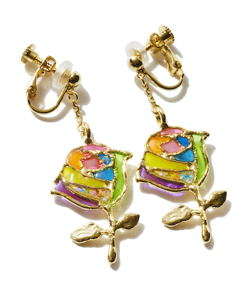 rehacer（レアセル） イヤリング : Stained glass Rose Earrings Made
