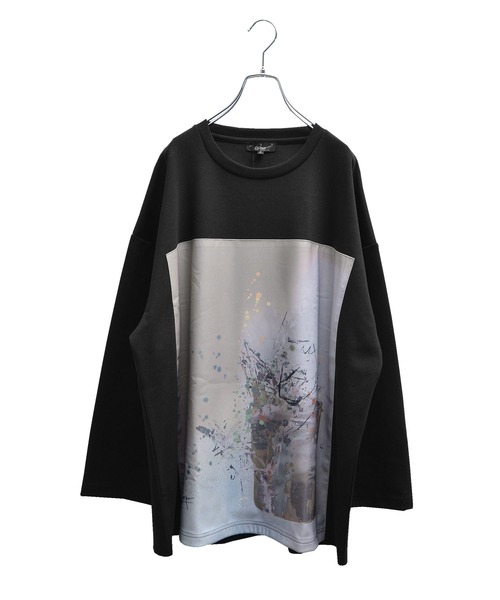 PAMM 抽象的風景プリント 長袖Tシャツ M MinoriTY tシャツ プリントロンT 抽象アート柄 ルーズシルエット