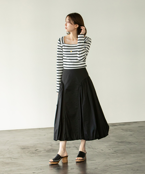 FRAMeWORK - Noble スクエアボーダートップ NOBLE tシャツ Tシャツ スクエアネックボーダーTOPS