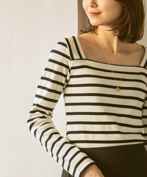 ＮＯＢＬＥ　ボーダートップス NOBLE tシャツ Tシャツ スクエアネックボーダーTOPS