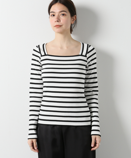 ＮＯＢＬＥ　ボーダートップス NOBLE tシャツ Tシャツ スクエアネックボーダーTOPS