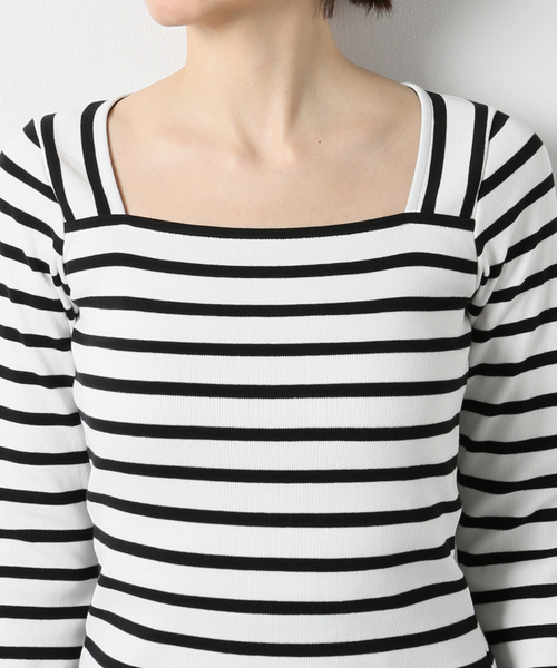 NOBLE tシャツ Tシャツ スクエアネックボーダーTOPS