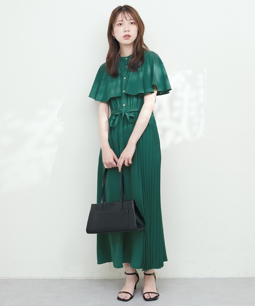 natural couture ワンピース サイドプリーツケープ風ワンピース