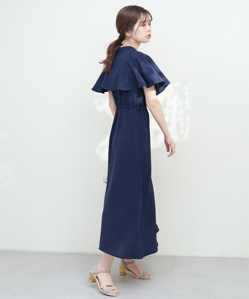natural couture ワンピース サイドプリーツケープ風ワンピース