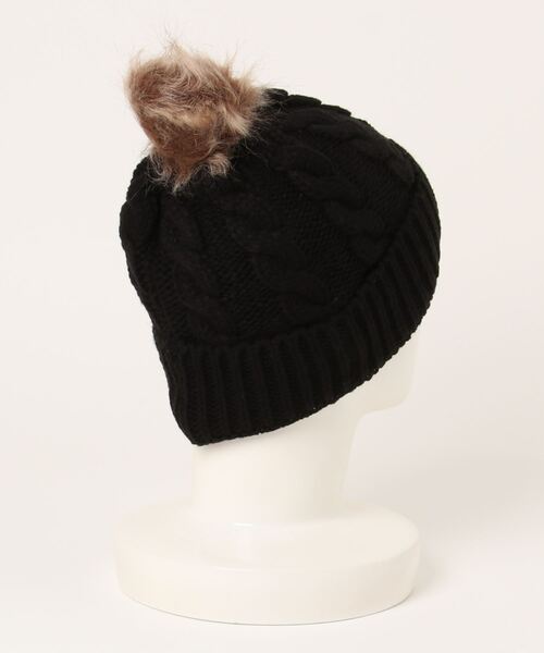 ニット帽 ニットキャップ 「HIKA」ぼんぼりファー付きケーブルニット帽