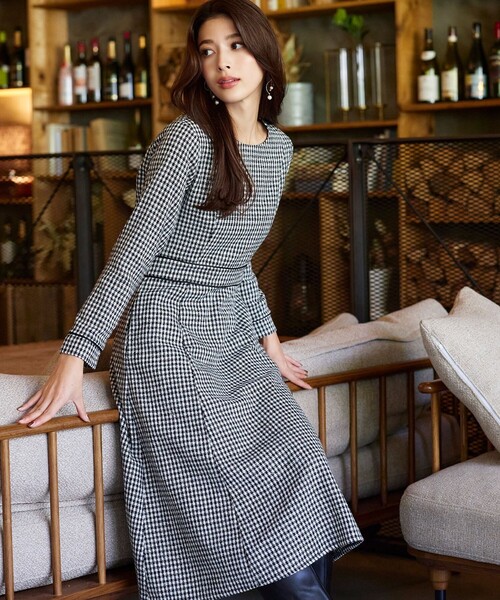 Tiaclasse ワンピース 「洗える」ツイード配色フレアワンピース