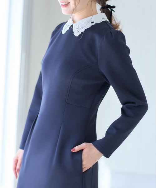 tocco closet ワンピース 2WAYビジュー×レース襟付きダンボール  