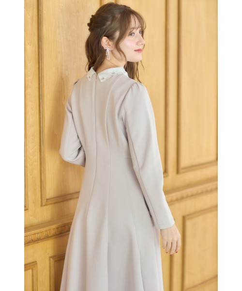 ミュウミュウ 千鳥格子 ビジューボタン 襟付き ワンピース ブラウン tocco closet ワンピース 2WAYビジュー×レース襟付き