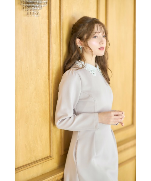 tocco closet ワンピース 2WAYビジュー×レース襟付き