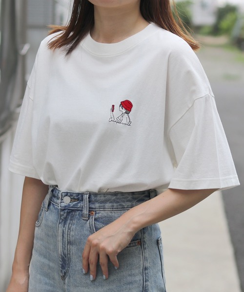 tシャツ HAND LIKE EMBROIDERY T-SHIRT/ハンドライク刺繍Tシャツ レディース HAND LIKE EMBROIDERY T-SHIRT/ハンドライク刺繍Tシャツ（T