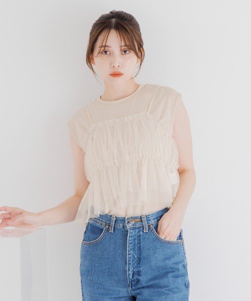 tシャツ タンク付チュールトップス レディース 楽天市場】チュール（タンクトップ｜トップス）：レディース