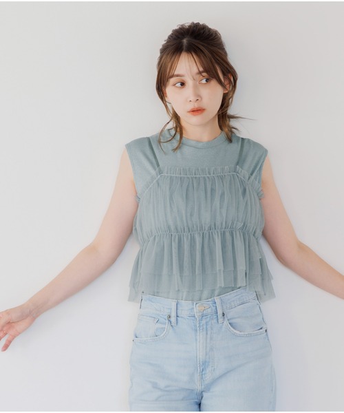 tシャツ 「SET」フレンチラメタンク＆チュールキャミ レディース tシャツ 「SET」フレンチラメタンク＆チュールキャミ レディース