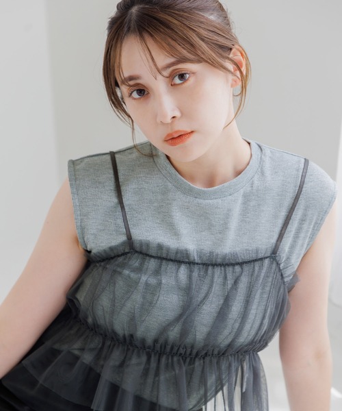 tシャツ 「SET」フレンチラメタンク＆チュールキャミ レディース