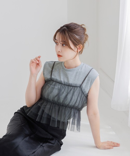 tシャツ 「SET」フレンチラメタンク＆チュールキャミ レディース
