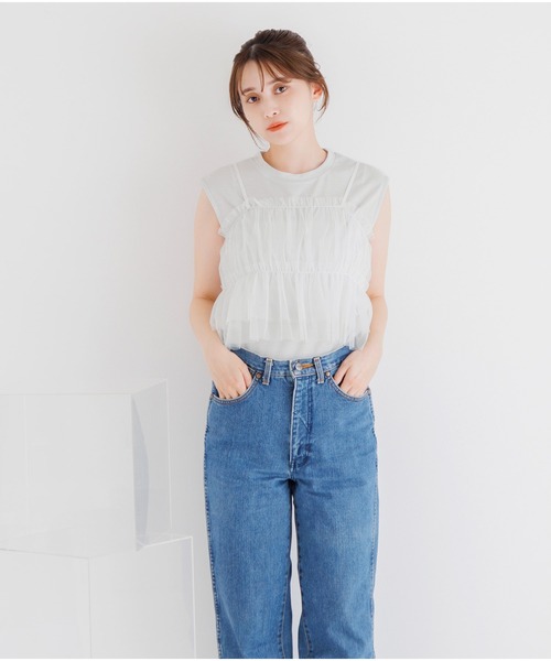 tシャツ 「SET」フレンチラメタンク＆チュールキャミ レディース tシャツ 「SET」フレンチラメタンク＆チュールキャミ レディース
