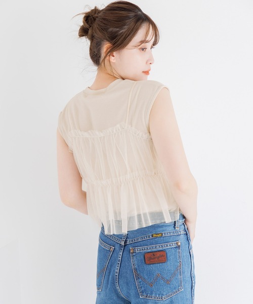tシャツ 「SET」フレンチラメタンク＆チュールキャミ レディース tシャツ 「SET」フレンチラメタンク＆チュールキャミ レディース