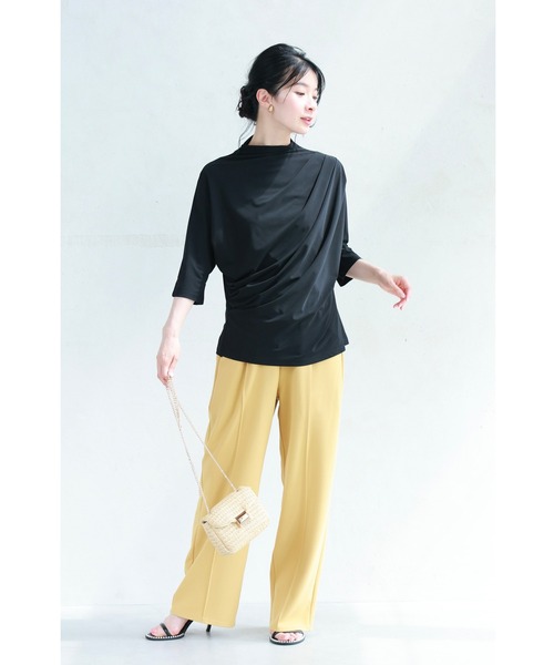 tシャツ Tシャツ （黒）流線ドレープのドルマンカットソートップス レディース cawaii tシャツ Tシャツ （黒）流線ドレープのドルマン