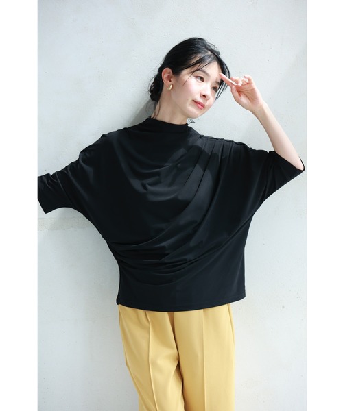 tシャツ Tシャツ （黒）流線ドレープのドルマンカットソートップス レディース cawaii tシャツ Tシャツ （黒）流線ドレープのドルマン