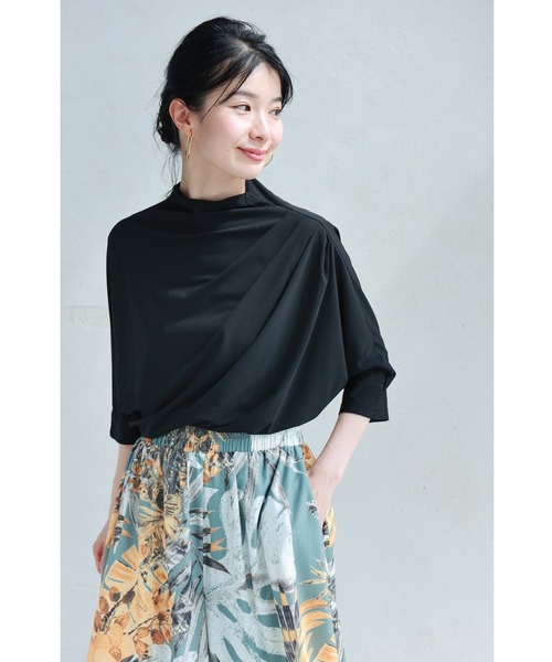 tシャツ Tシャツ （黒）流線ドレープのドルマンカットソートップス レディース cawaii tシャツ Tシャツ （黒）流線ドレープのドルマン