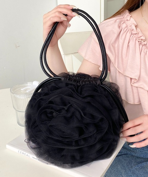 moment+ ハンドバッグ フラワーモチーフチュールバッグ : ZOZOTOWN