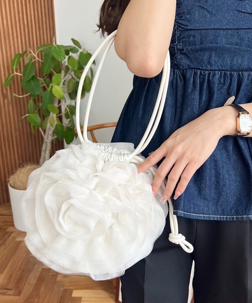 moment+ ハンドバッグ フラワーモチーフチュールバッグ : ZOZOTOWN