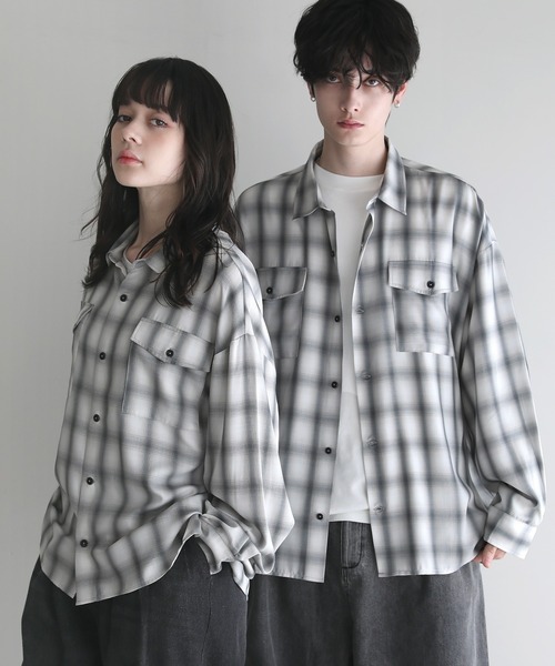 メンズ オンブレチェック シャツジャケット シャツ オンブレチェックシャツ メンズ レディース ユニセックス