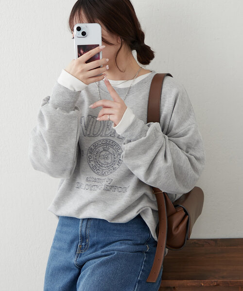 continuer de NICE CLAUP トレーナー スウェット 白抜き刺繍スウェット