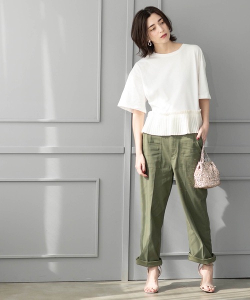 【モード】sacai 裁ち切り加工 プリーツデザイン ドッキング Tシャツ OPAQUE.CLIP tシャツ プリーツデザインドッキングトップス「洗濯