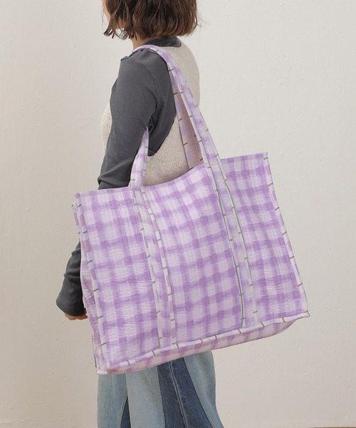 トートバッグ インド キルティング チェック柄 プリントトートバッグ