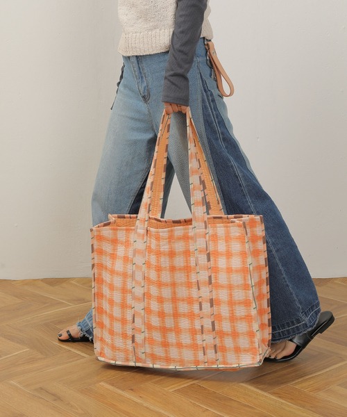 トートバッグ インド キルティング チェック柄 プリントトートバッグ