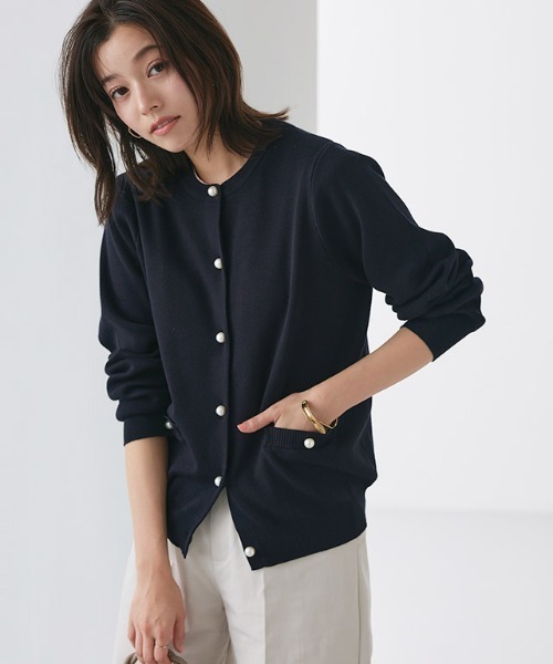 ルネ♡パールボタン　カーディガン Pierrot（ピエロ） カーディガン パールボタン多機能ポケットニット