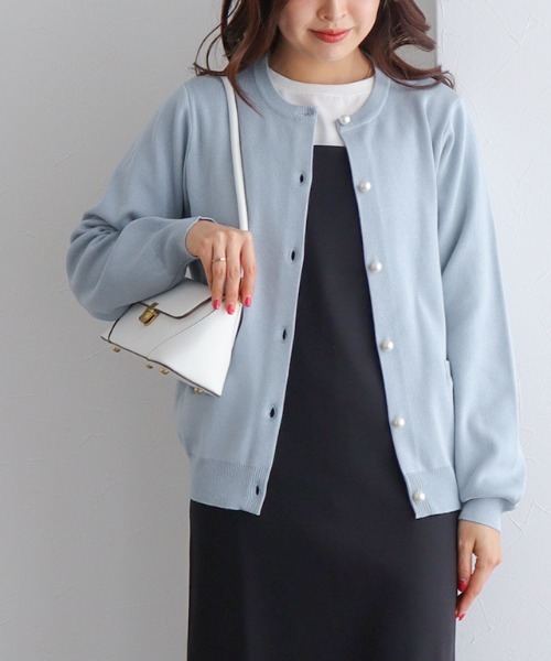 Pierrot（ピエロ） カーディガン パールボタン多機能ポケットニット